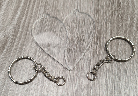 Split Heart key ring Clear Acrylic Blank