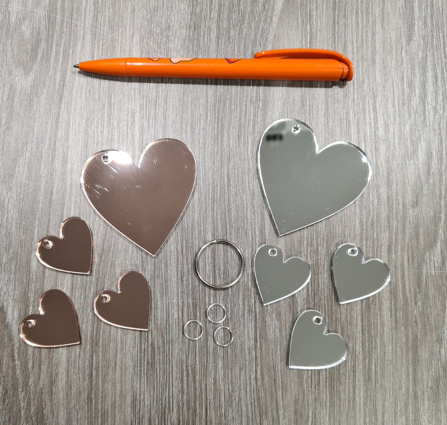 Family of 60mm/30mm Hearts Key Ring Set Acrylic Blanks