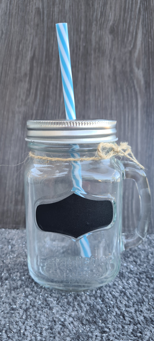 Drinks Jar with handle,lid & Straw